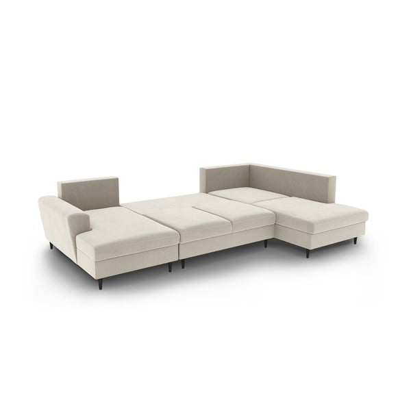 Divano angolare beige allungabile e con contenitore (con penisola a destra/a U) con rivestimento in velluto Kyoto – Cosmopolitan Design-image-3