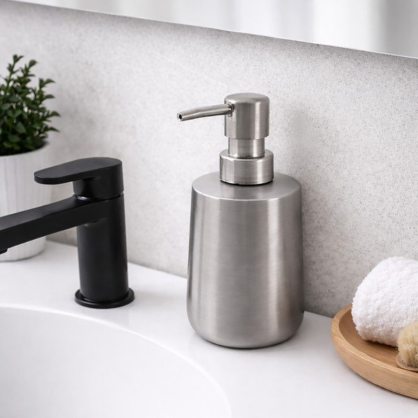 Dispenser per sapone color argento opaco in acciaio inox 450 ml – Orion-image-1