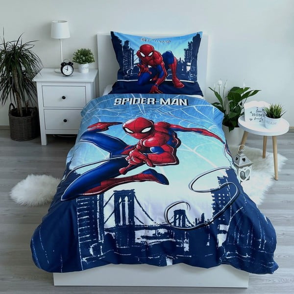 Set copripiumino e federa da bambini blu in cotone per letto singolo 140x200 cm Spider-man "Blue" – Jerry Fabrics-image-1
