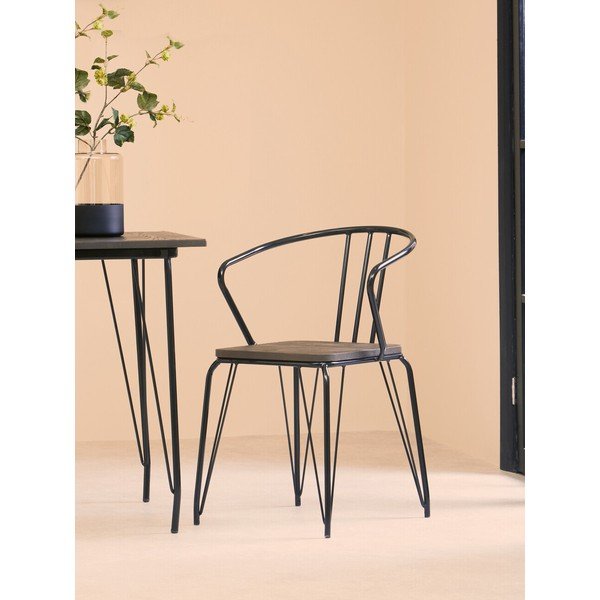 Sedia da pranzo nera/di colore naturale in olmo massiccio District – Premier Housewares-image-1