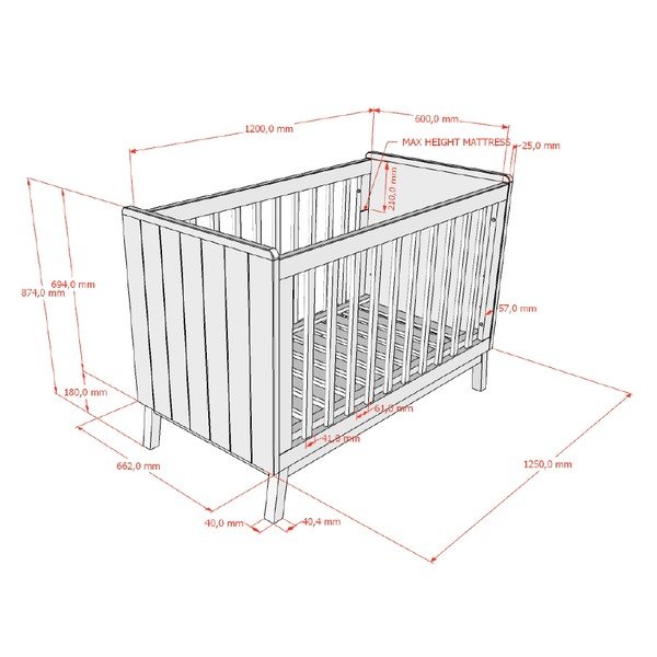 Lettino beige in pino massiccio con altezza regolabile 60x120 cm Sezane – Vipack-image-3