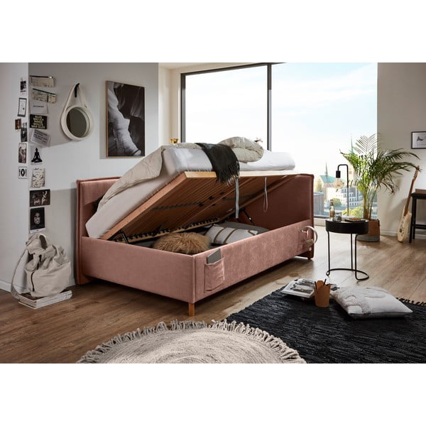 Letto da bambini con sponde rosa imbottito con contenitore con rete inclusa 90x200 cm Fun – Meise Möbel-image-4