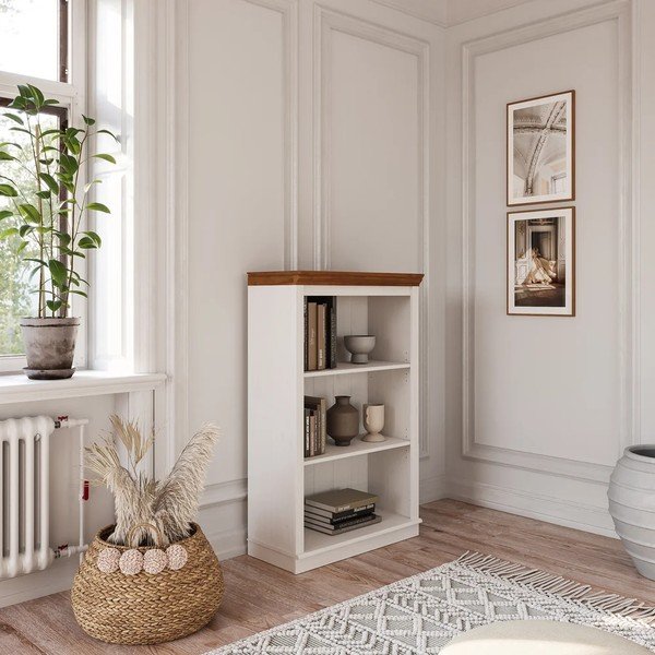 Libreria bianca/color ambra in pino massiccio 74x118x35 cm Anita – Støraa-image-1