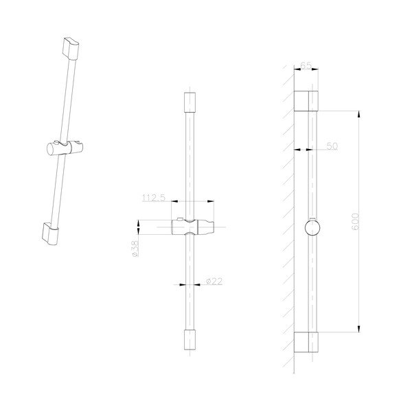 Asta per doccia in acciaio inox da parete in nero opaco con supporto scorrevole 71 cm – Sapho-image-1