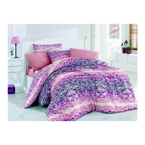 Biancheria da letto matrimoniale con lenzuolo e 2 federe Gravur Rosa, 200 x 220 cm - Majoli Bahar Home Collection