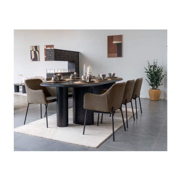 Sedia da pranzo marrone in imbottito con braccioli Melilla – House Nordic-image-2
