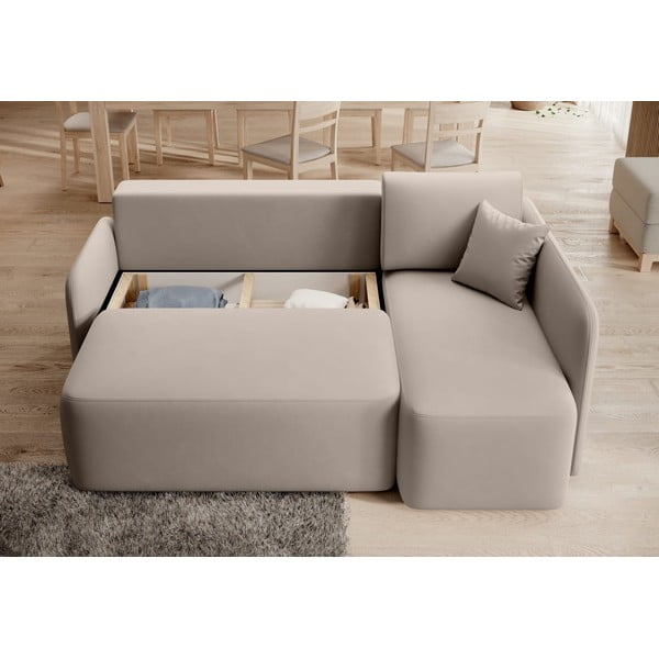Divano angolare beige allungabile/con contenitore (con penisola a destra/con chaise lounge) e rivestimento in velluto Hadson – ELTAP-image-4