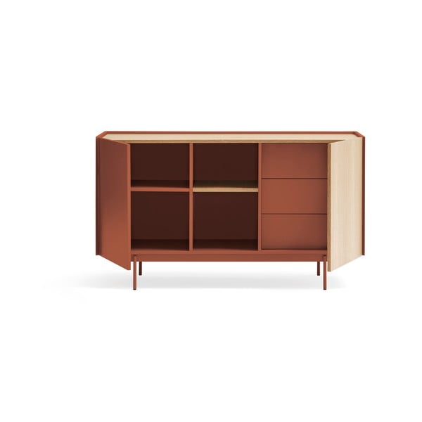 Cassettiera bassa in rovere decorato color mattone-naturale 130x78 cm Otto - Teulat-image-2