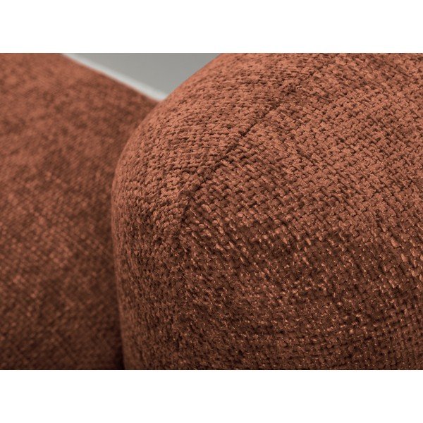 Divano angolare color terracotta allungabile/con contenitore (con penisola a sinistra/con chaise lounge) con rivestimento in ciniglia Mele – Makamii-image-1