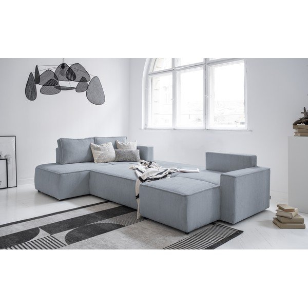 Divano letto angolare in velluto a coste grigio chiaro Brave Dave - Miuform-image-3
