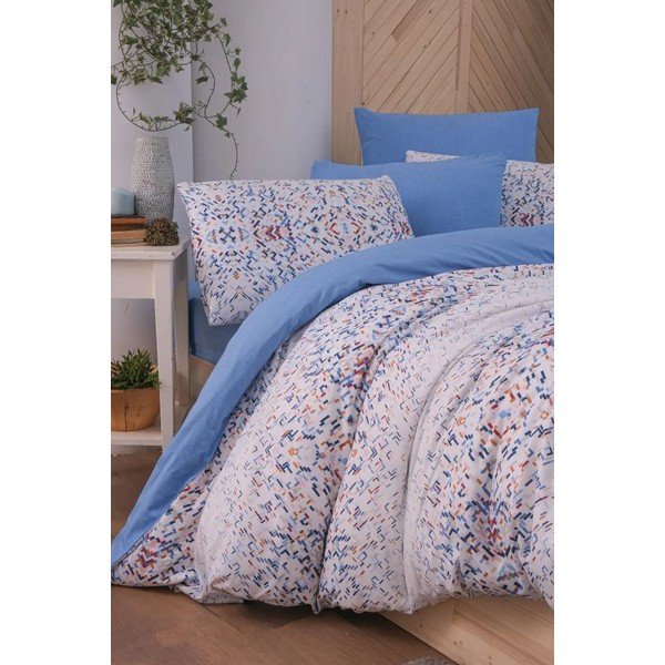 Lenzuola matrimoniali allungate bianche e blu con lenzuolo 200x220 cm Geometric - Mila Home-image-2
