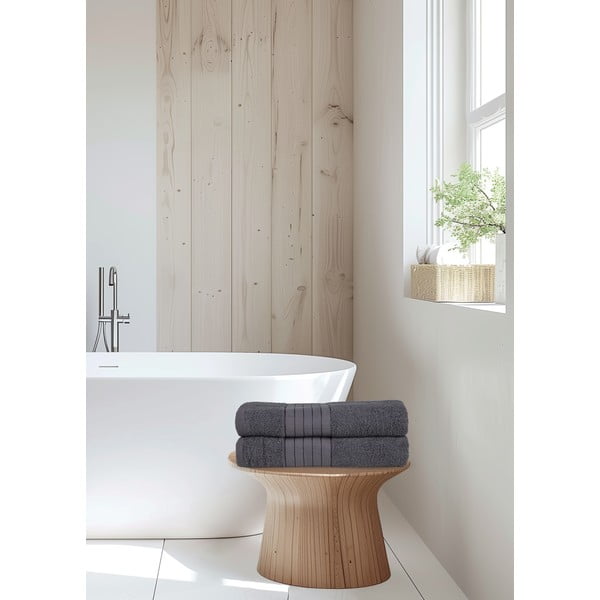 Set di 2 asciugamani in spugna di cotone antracite 70x140 cm - Good Morning-image-4