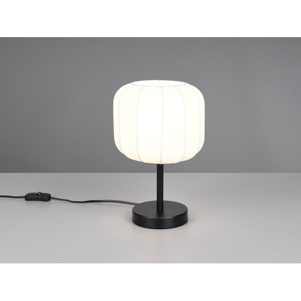 Lampada da tavolo bianca/nera opaca in metallo con paralume in tessuto (altezza totale 30 cm) Madleine – Reality-image-1