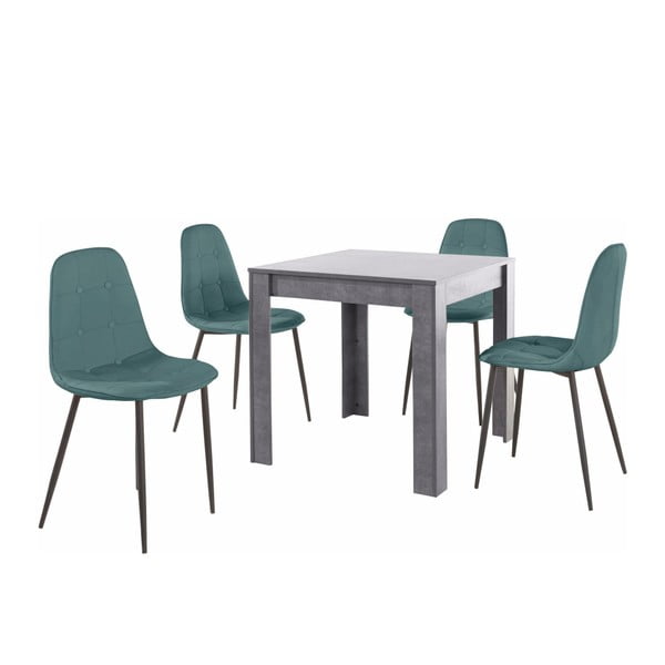 Set di tavolo da pranzo grigio e 4 sedie da pranzo blu Lori Lamar Duro - Støraa