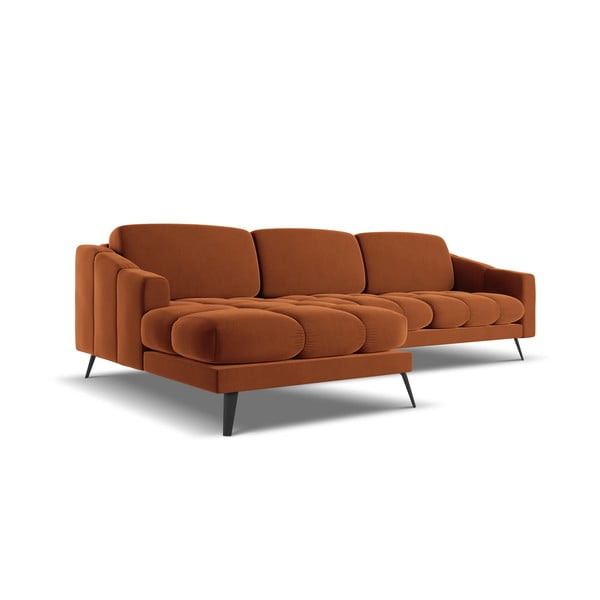 Divano angolare arancione (con penisola a sinistra) con rivestimento in velluto Nalu – Makamii-image-4