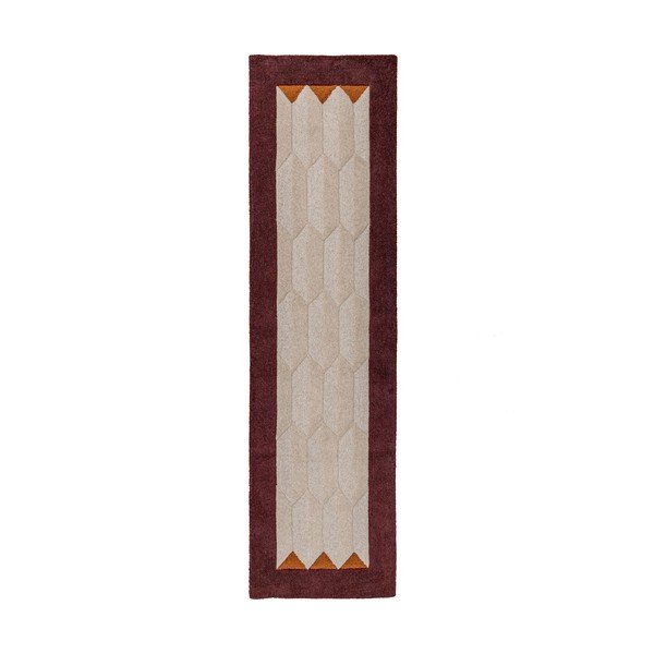 Passatoia burgundy/di colore naturale in lana tessuta a mano 60x230 cm Apex Border Wool – Flair Rugs