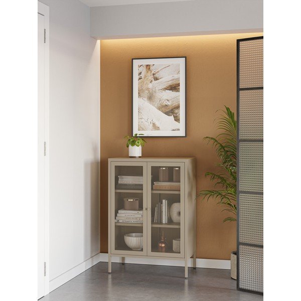 Armadietto color crema in metallo 70x100x40 cm Fayna – Marckeric-image-1