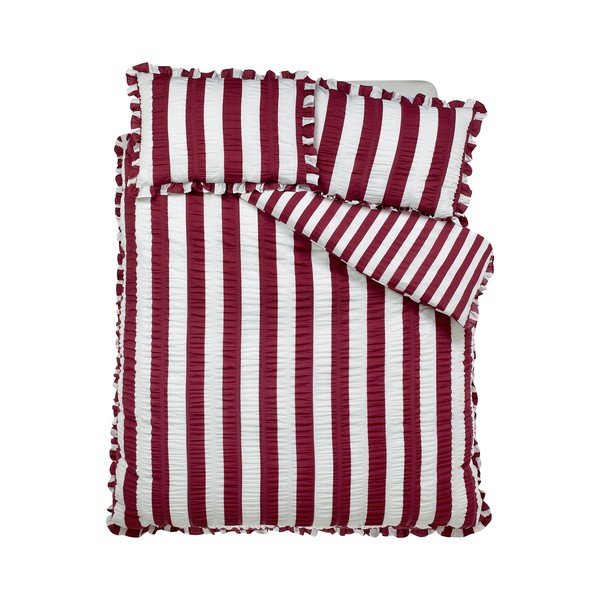 Set copripiumino e federa viola scuro per letto matrimoniale 200x200 cm Seersucker Frill Stripe – Catherine Lansfield