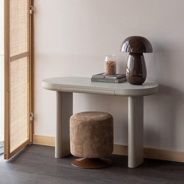 Poggiapiedi marrone chiaro con rivestimento in bouclé Islen – WOOOD-image-1