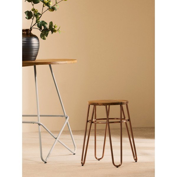 Sgabello di colore naturale/oro rosa in olmo massiccio District – Premier Housewares-image-1