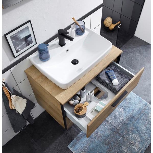 Piano per lavabo di colore naturale con effetto rovere Quickset 395 – Pelipal-image-1