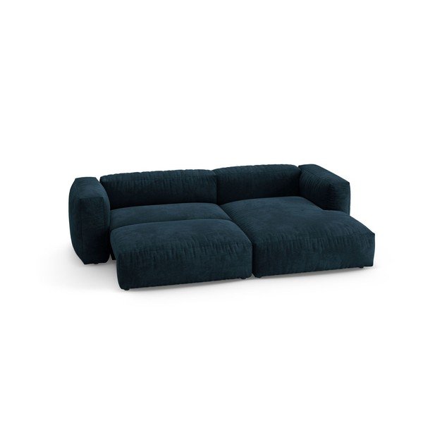 Divano angolare componibile blu scuro allungabile (con penisola a destra/con chaise lounge) con rivestimento in velluto – Micadoni -image-3