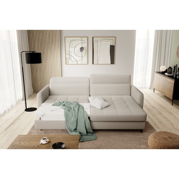 Divano angolare beige allungabile/con contenitore (con penisola a destra/con chaise lounge) e rivestimento in bouclé Gomsi – ELTAP-image-1