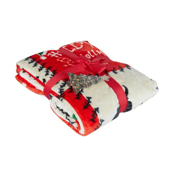 Coperta rossa in micropile a tema Natale 100x170 cm – Mila Home-image-1