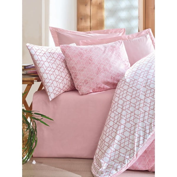 Set copripiumino e federa bianco/rosa in cotone renforcé per letto singolo 140x200 cm Soft Geometry – Mila Home Luxury-image-1