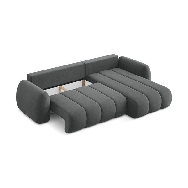 Divano angolare grigio scuro allungabile/con contenitore (con penisola a destra/con chaise lounge) con rivestimento in bouclé Pele – Makamii-image-4