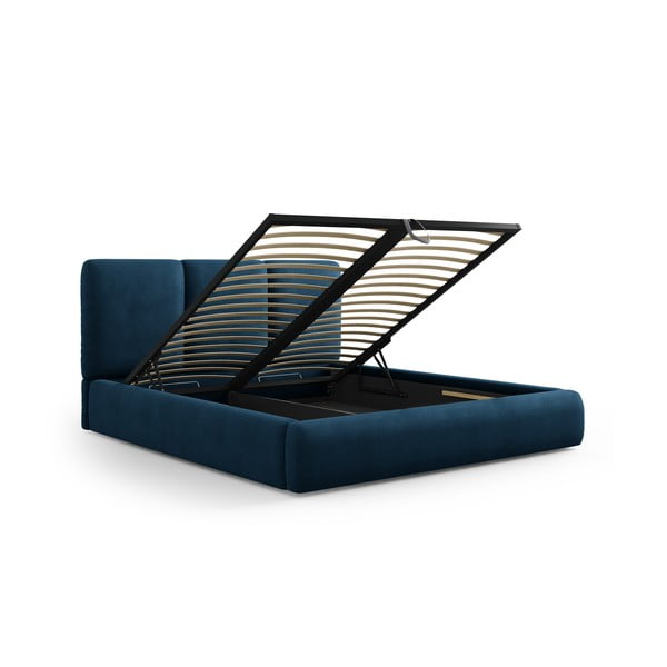 Letto matrimoniale imbottito blu scuro con contenitore con griglia 140x200 cm Brody - Mazzini Beds-image-2