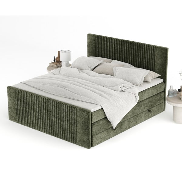Letto boxspring verde scuro con contenitore 200x200 cm Bergamo – Maison de Rêve-image-4