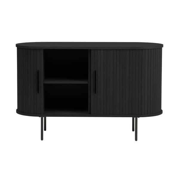 Cassettiera nera con effetto rovere con ante scorrevoli 120x76x45 cm Nola – Unique Furniture-image-2