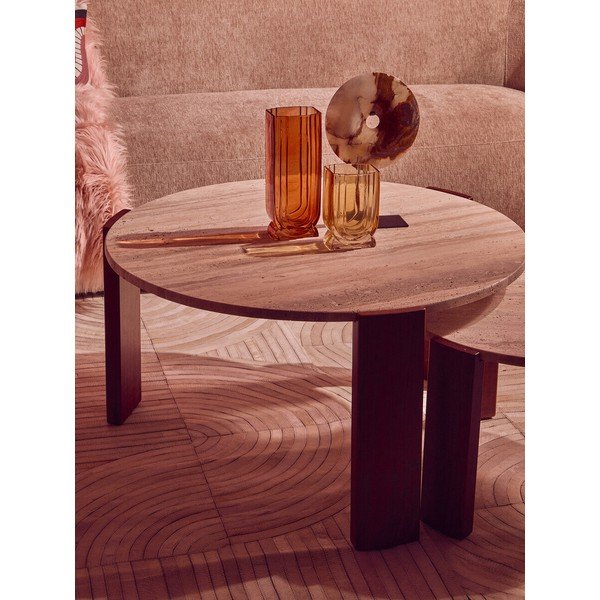 Tavolino da salotto rotondo marrone/colore naturale chiaro con piano in marmo ø 60 cm Palermo – Premier Housewares-image-3