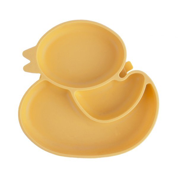 Piatto per bambini giallo in silicone 19x19,5 cm Chicken – Orion
