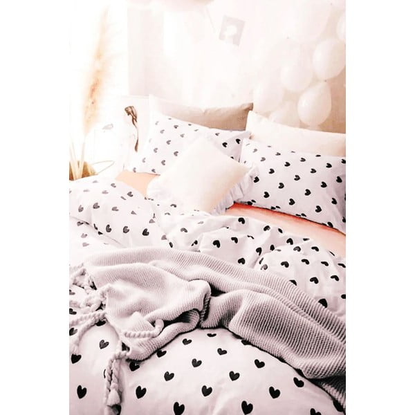 Biancheria da letto bianca in cotone renforcé per letto singolo/per letto esteso con lenzuolo incluso/3 pezzi 160x220 cm Mini Hearts – Mila Home-image-2