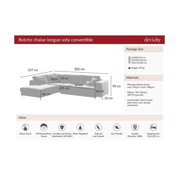 Divano in velluto rosa scuro Divano letto angolare Devichy, angolo sinistro Rothe - devichy-image-3