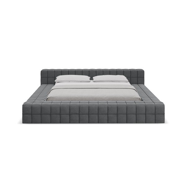 Letto matrimoniale imbottito grigio scuro con griglia 160x200 cm Akela - Makamii-image-2