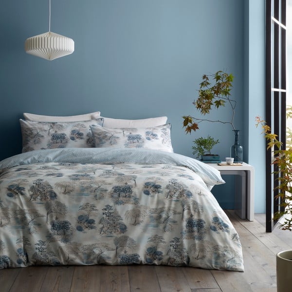 Biancheria da letto in cotone blu-grigio per letto matrimoniale 200x200 cm Japanese Garden - RHS