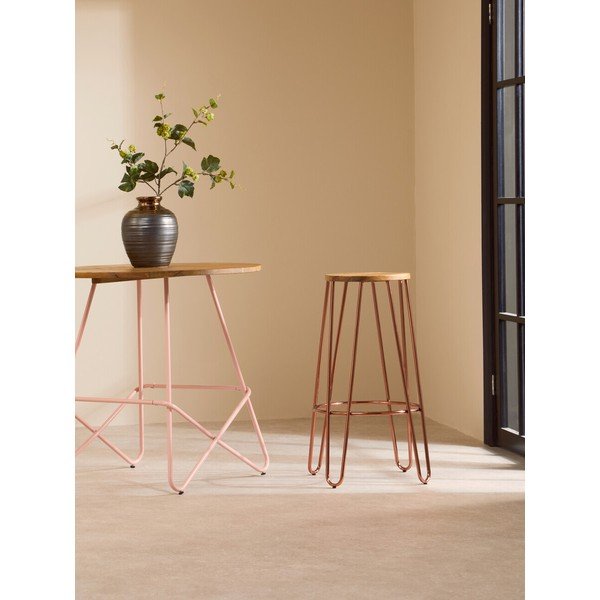 Sedia da bar di colore naturale/oro rosa in olmo massiccio (altezza della seduta 75 cm) District – Premier Housewares-image-3