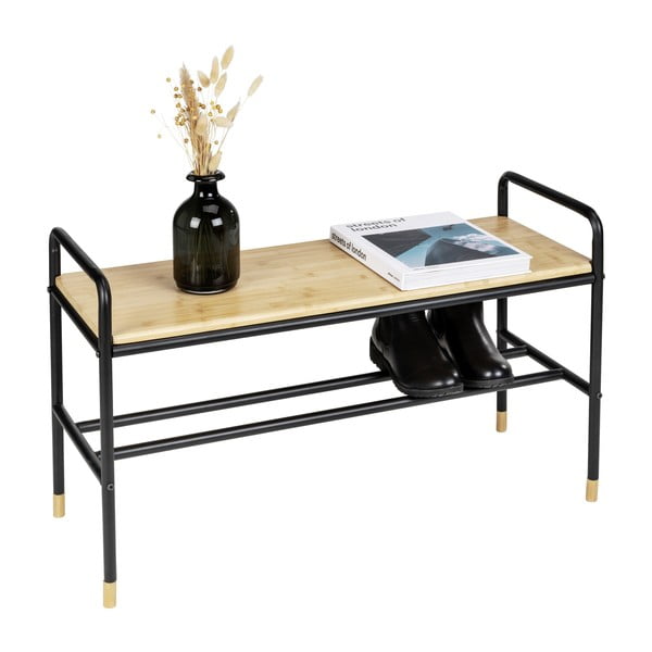 Scarpiera in metallo nero/naturale con panca Loft - Wenko-image-2