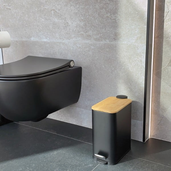 Cestino per la spazzatura nero opaco in acciaio con pedale 5 l   Erik – Spirella-image-1