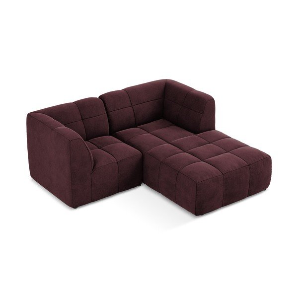 Divano angolare burgundy (con penisola a destra/con chaise lounge) con rivestimento in velluto Aloha – Makamii-image-3