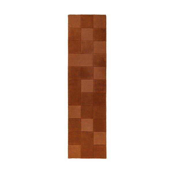Passatoia color terracotta in lana tessuta a mano 60x230 cm Checkerboard – Flair Rugs