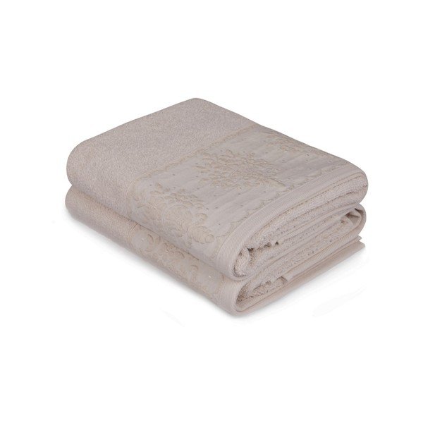 Set di due asciugamani vittoriani beige, 90 x 50 cm - Soft Kiss