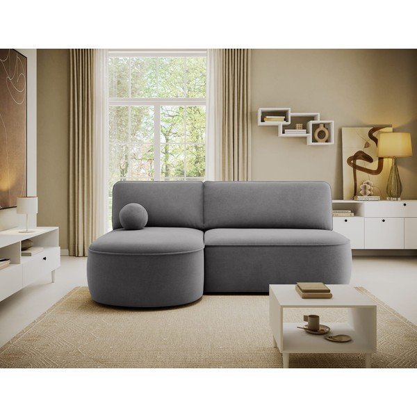 Divano angolare grigio allungabile/con contenitore (con penisola a sinistra/con chaise lounge) con rivestimento in velluto Livosa – ELTAP-image-1