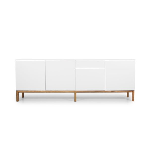 Credenza bianca a quattro ante con gambe in legno di quercia Patch - Tenzo