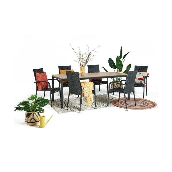 Set da pranzo da giardino per 6 persone con sedia Paris nera e tavolo Thor, 210 x 90 cm Thor & Paris - Bonami Selection-image-2