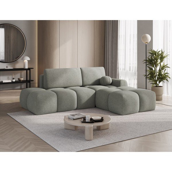 Divano angolare verde allungabile/con contenitore (con penisola a destra/con chaise lounge) con rivestimento in bouclé Vittario – ELTAP-image-3