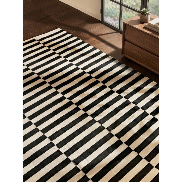 Tappeto bianco e nero in lana reversibile/tessuto a mano 200x300 cm Donna – Hanse Home-image-3